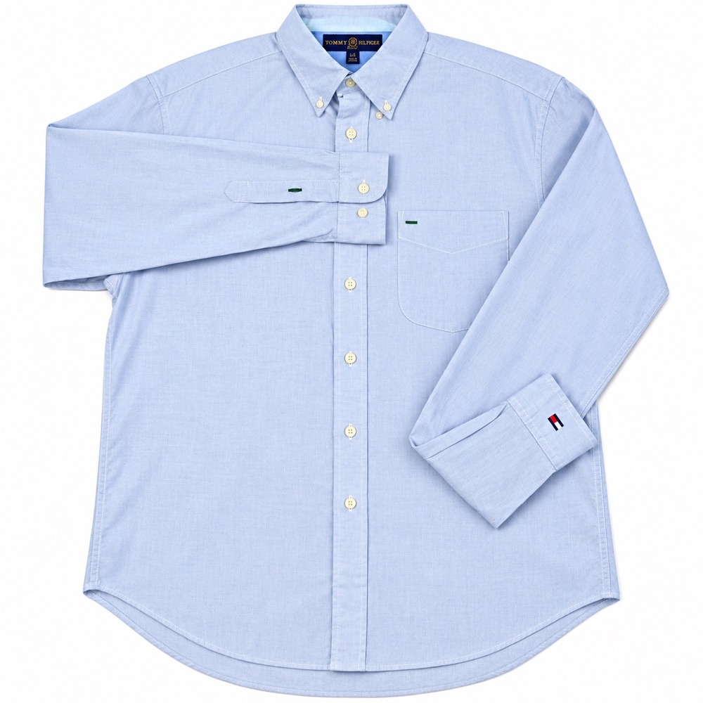 Tommy Hilfiger Golf Mens Medium Light Blue Oxford Button Down Shirt Long Sleeve